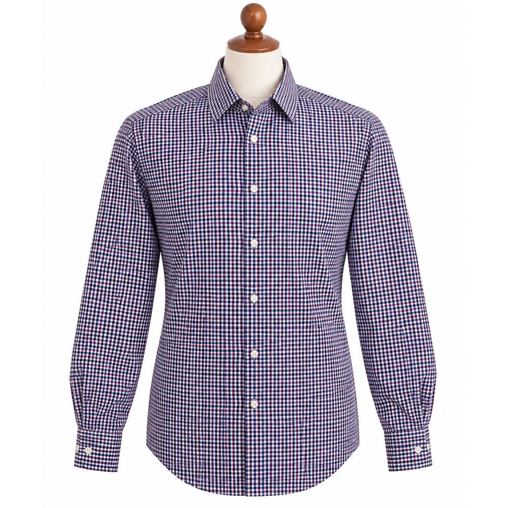 Mizzen+Main Leeward Dress Shirt Mens Large Blue Gingham Trim Non Iron Stretch